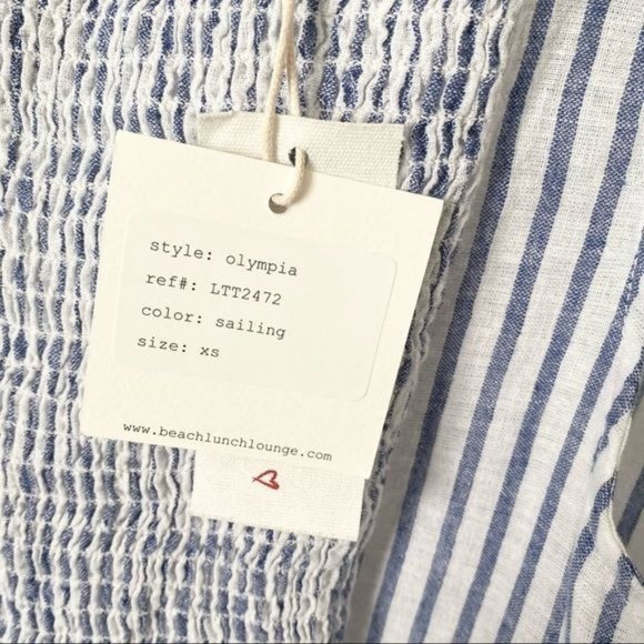 NWT beachlunchlounge Blue/White Striped Linen Blend Smocked Tank Top - Picture 7 of 10